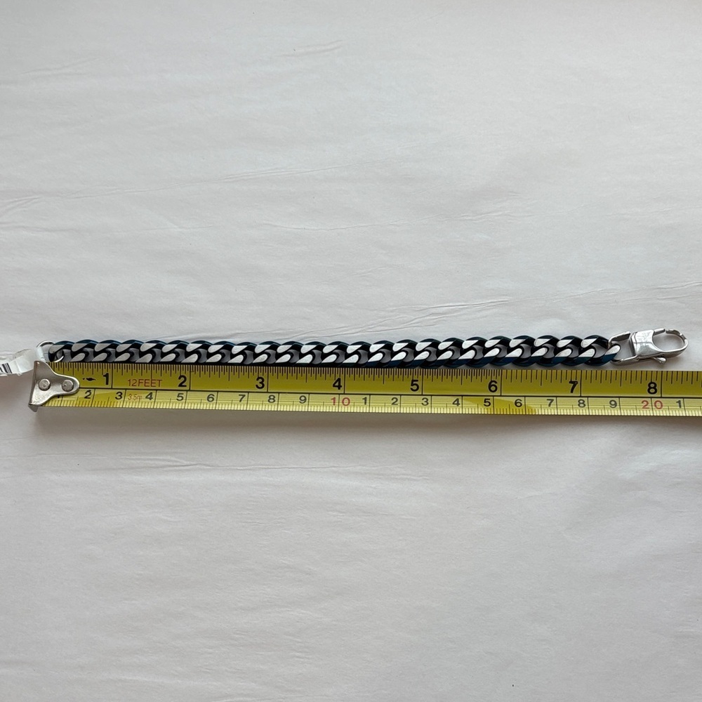 Two-Tone Blue & Stainless Steel Cuban Link Bracelet| 8”